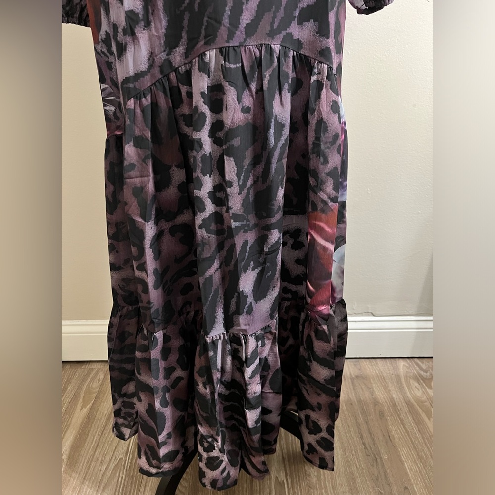 Floral Animal Print Long Sleeve V Neck Cut Out Maxi Dress - Picture 14 of 16